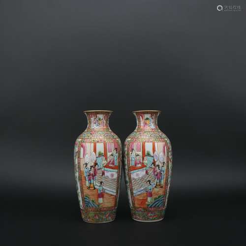 A Pair of Canton-Enamel Vases