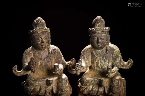 唐代 青銅二尊仏 佛像