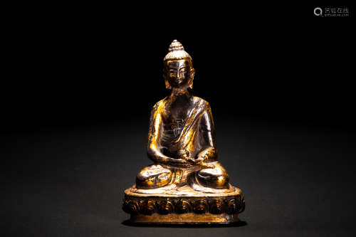 明～清代 古銅造 銅鎏金阿弥陀如来像 佛像 鍍金仏