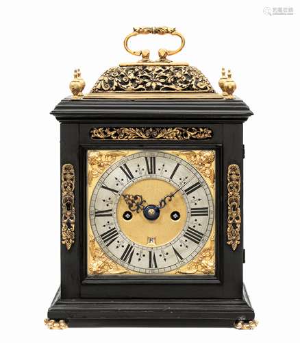 A good late 17th century ebony basket top table clock with p...