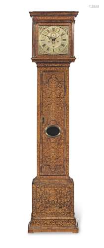 An early 18th century Arabesque walnut inlaid longcase clock...