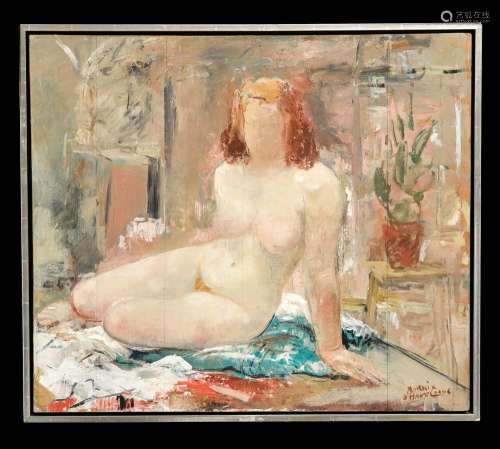 Marnix D'HAVELOOSE (1885 -1973) Nude in the studio oil on pa...