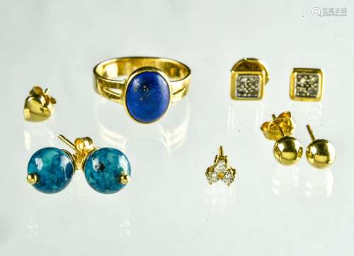 Lot of stud earrings 18 kt yellow gold, including 3 pairs (m...