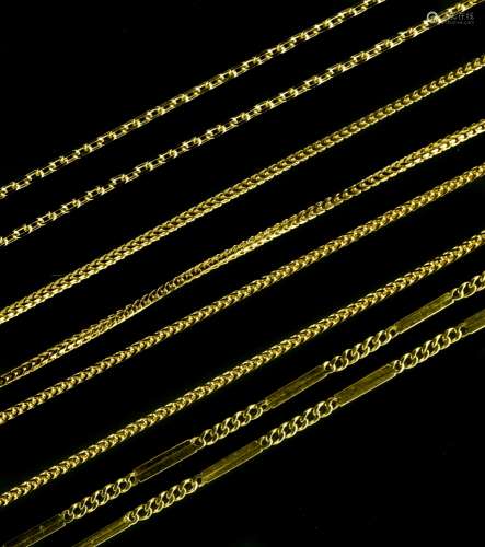 Lot of four chains 18 kt yellow gold. Three chains bear an I...