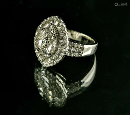 Marquise ring set with diamonds 18 kt white gold, numbered 0...