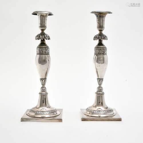 Pair of torches BERLIN, MID-19TH CENTURY silver decorated wi...