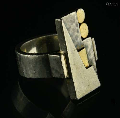 Jean DESPRES (1889-1980) Art Deco ring Silver and silver gil...
