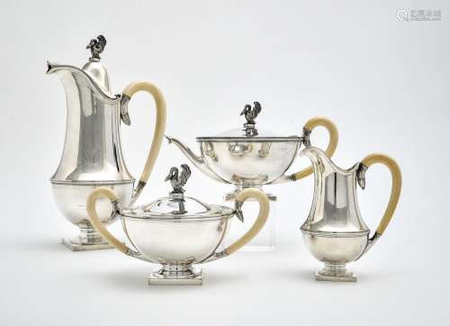 WOLFERS Frres Coffee and tea set 800 silver, ivory handles,...