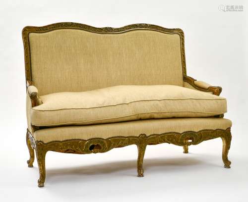 Bench LOUIS XVI-STYLE WORK carved giltwood, upholstered in u...