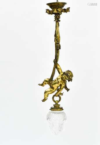 Chandelier with a putto 20TH CENTURY WORK bronze with golden...