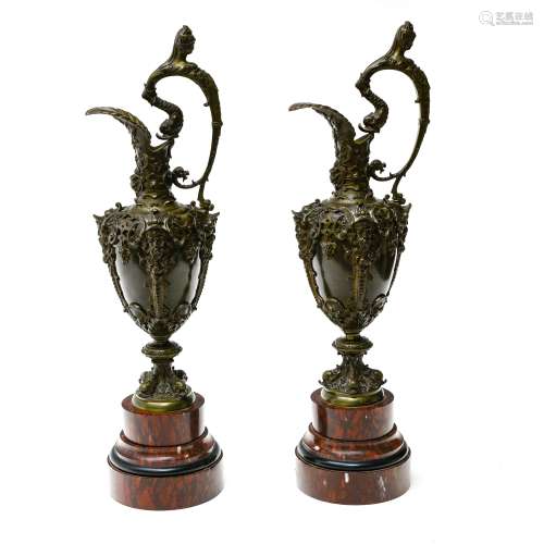 Large pair of ewers 19TH CENTURY WORK Bronze with brown pati...