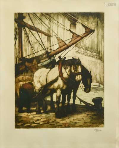 Kurt PEISER (1887-1962) Fishermen's sons and horses at the p...