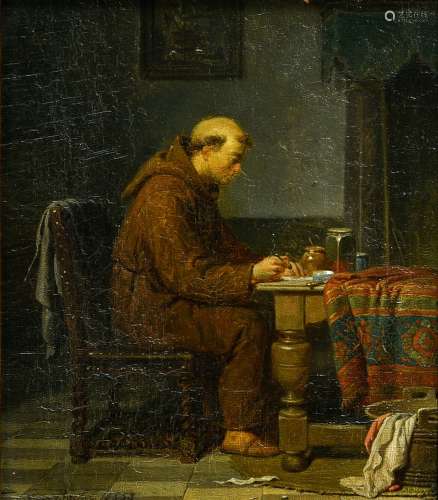 Franois Joseph DE BACKER (1812-1872) Monk writing, 1853 Oil...