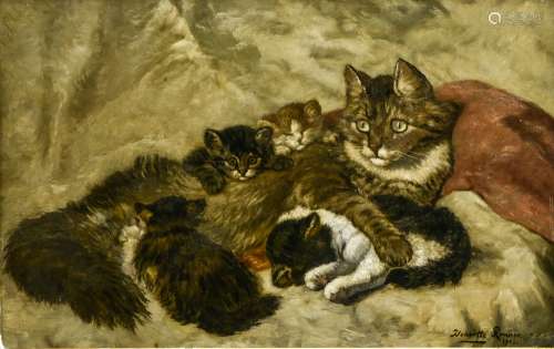 Cat with her four kittens BELGIAN SCHOOL, LATE 19TH-EARLY 20...
