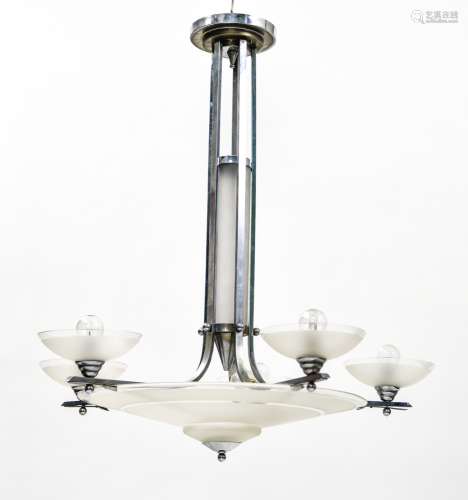 Chandelier with five arms ART DECO WORK glass, sandblasted g...