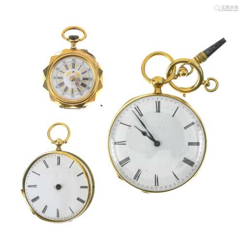 Lot of 3 fob watches 1. 18k gold fob watch Porcelain dial wi...