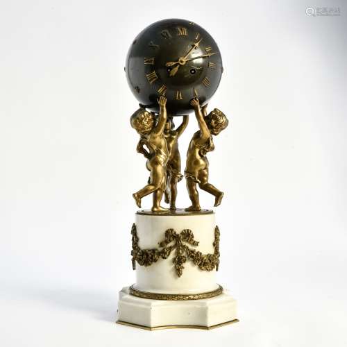 Clock 19TH CENTURY FRENCH WORK bronze and marble, decorated ...