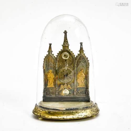 Miniature cathedral clock 19TH CENTURY WORK silver-plated an...