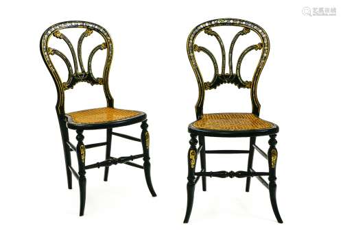 Pair of chairs NAPOLEON III-STYLE WORK black and gold lacque...