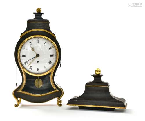 Cartel clock with its lamp base NEUFCHATEL black and gold la...
