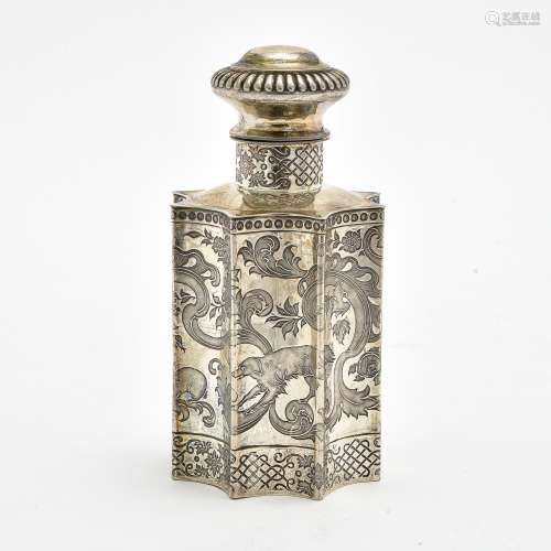 Tea box GERMANY OR AUSTRIA, 19TH CENTURY silver, engraved wi...