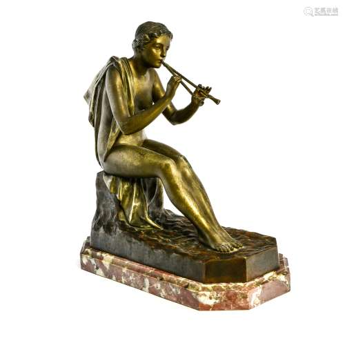 Gustavo OBIOLS DELGADO (1858-1910) Aulos player bronze sculp...