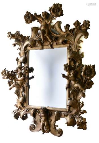 Giant putti mirror LOUIS XIV-ERA WORK carved giltwood H : 19...