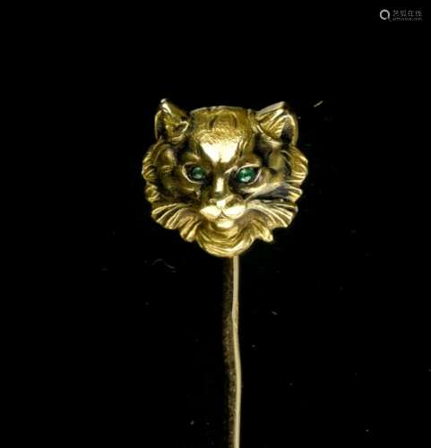 Cat's head tie pin FRANCE, LATE 19TH CENTURY 18 kt yellow go...