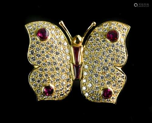 Butterfly brooch-pendant 18 kt yellow gold, with a pavŽ sett...