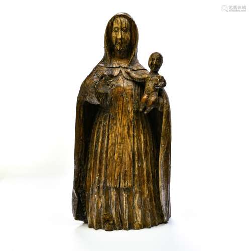 Madonna and Child 15TH CENTURY Ronde-bosse carved wood. Mary...