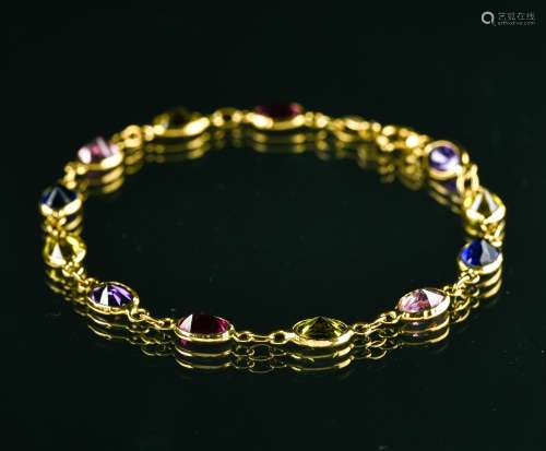 Multicolour bracelet 18 kt yellow gold, set with twelve colo...