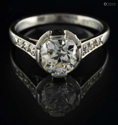 Solitaire ring Platinum, set with an antique-cut diamond of ...