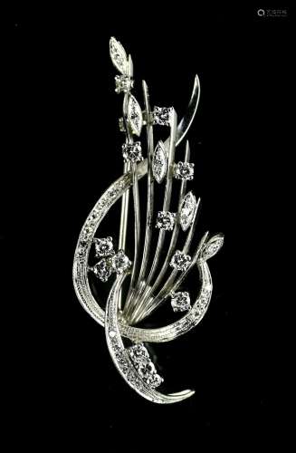 Sheaf brooch 18 kt white gold, set with twelve brilliant-cut...