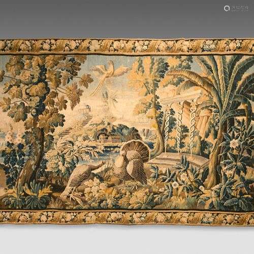 Tapisserie «verdure exotique» ornée d'un couple de dindons d...