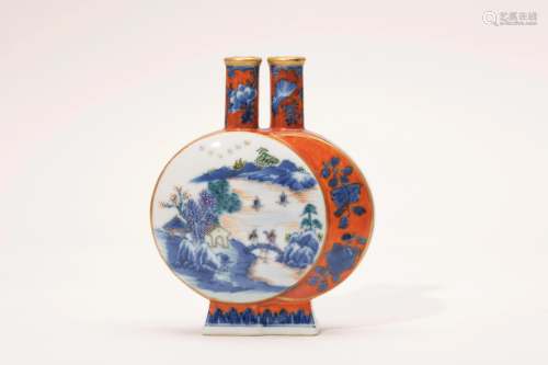A Gilt Blue Underglaze Red Double Vase with Qianlong