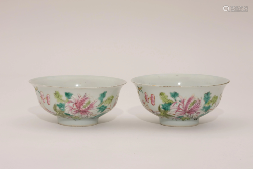 A Pair of Famille Rose Floral Bowls with Shendetang