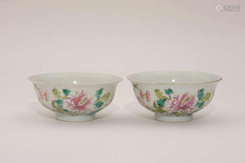 A Pair of Famille Rose Floral Bowls with Shendetang