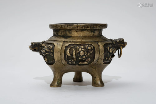 A 19th Century Tibetan Tripod Bronze Censer with Lion