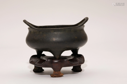 A Bronze Tripod Censer with Xuande Mark and Stand