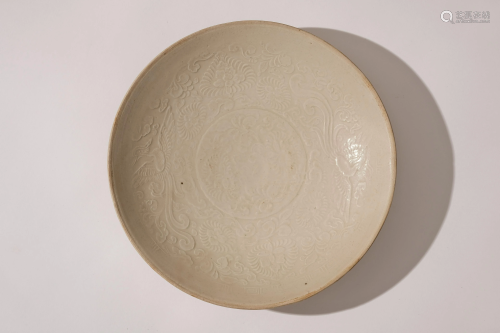 A Ding Ware White Glazed High Relief Plate