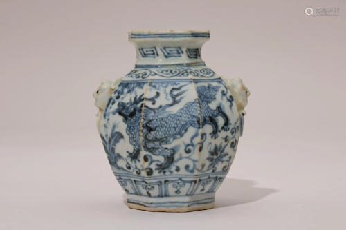 A Blue and White Qilin Octagonal Jar