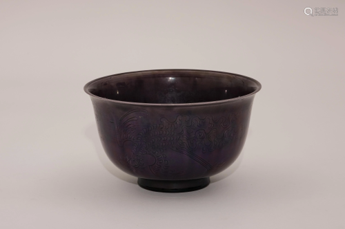 A Purple Glazed Phoenix Patterned Bowl with Yongle Mark