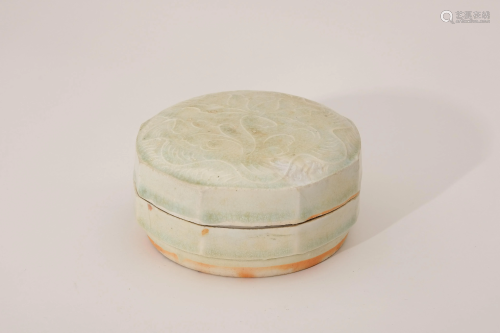 A Celadon High Relief Powder Box
