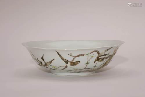 A Famille Rose Floral and Birds Bowl with Guangxu Mark