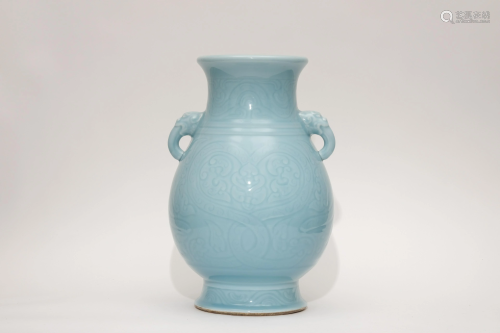 A Celadon Glazed Zun Vase with Elephant Handles