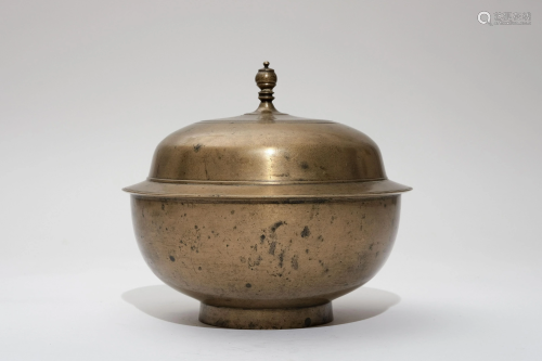 A 19th Century Tibetan Bronze Offering Bowl with Lid