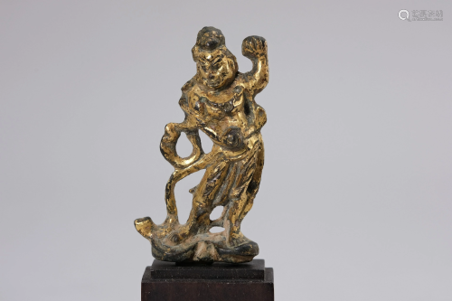 A 15th Century Gilt Bronze Vajrapani on Stand