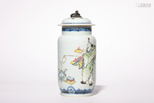 A Famille Rose Figural Jar with Lid and Daoguang Mark