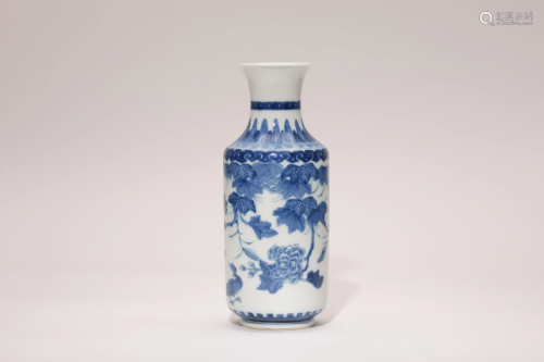 A Blue and White Floral and Mandarin Ducks Vase with