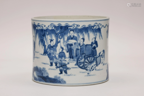 A Blue and White Storied Bitong Brush Pot